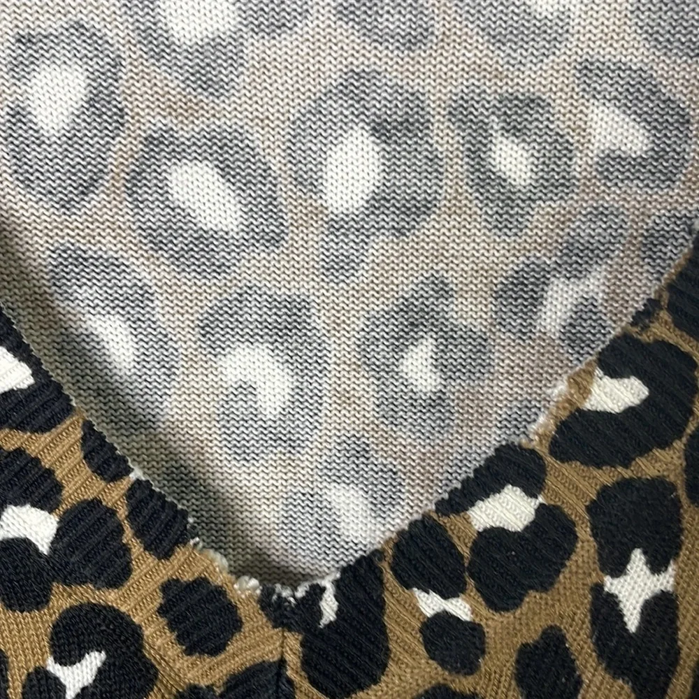 Michael Kors animal print, brown black white sweater, distressed reversible